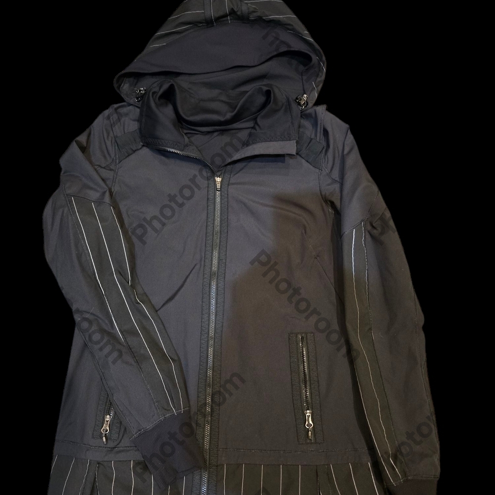 Lululemon Black Hooded Jacket with Pinstripe Detail